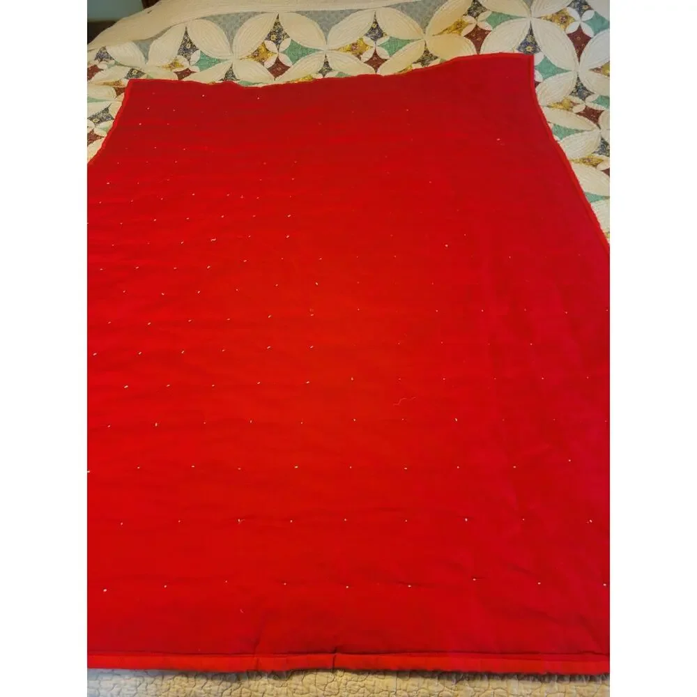 Machine Patchwork Quilt Red Stripe Floral Tied Cottage Farmhouse Throw 42x54‎ in